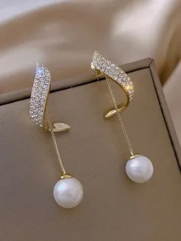 2 peças/conjunto Clipes de brinco decoração com strass e pérolas artificiais