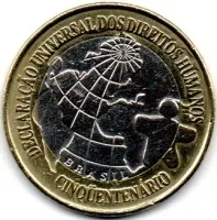 1998 - 1 Real - Comemorativa 50 Anos Declaração dos Direitos Humanos - DH - Moeda Brasil - Polida