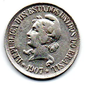 1907 - 500 Réis - Prata .900 - Aprox. 5g - 22mm - Moeda Brasil