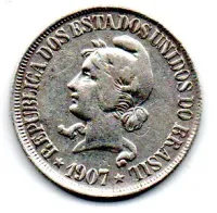 1907 - 500 Réis - Prata .900 - Aprox. 5g - 22mm - Moeda Brasil