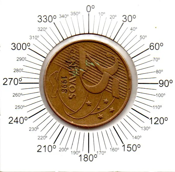 1998 - 25 Centavos - ERRO: Reverso Horizontal - Moeda Brasil