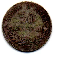 Itália - 1867 - 50 Centesimi - Prata .835 - Aprox. 2,5g - 18mm - Foto 2