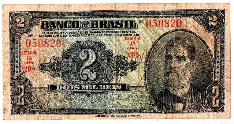 .R194a - 2 Mil Réis - 1° Estampa - Série 20 - Assinada a mão / Autografada - Prudente de Morais - Data: 1923 - BC