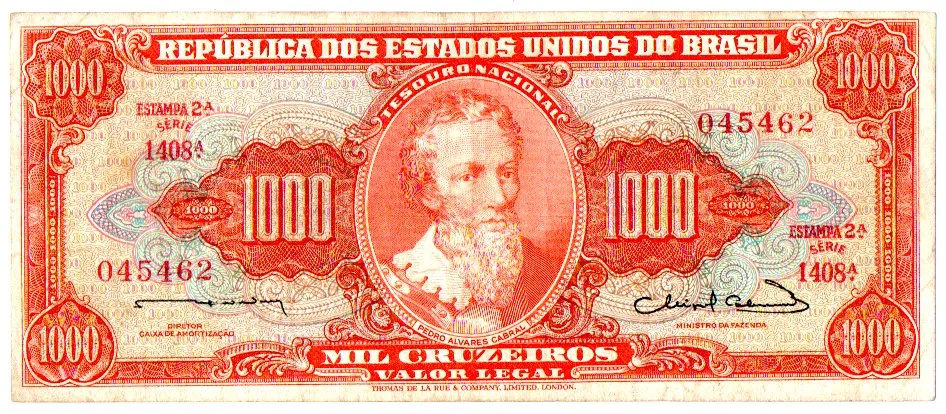 C106 - 1000 Cruzeiros - 2° Estampa - Série 1408 - Abobrinha - Pedro Alvares Cabral - Data: 1963 - MBC