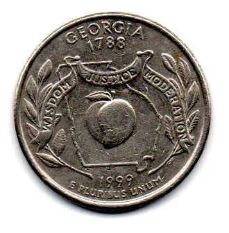 Estados Unidos - 1999D - 25 Cents - Georgia - State Quarter Dollar - MBC Imagem