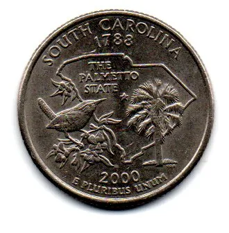 Estados Unidos - 2000D - 25 Cents - South Carolina - State Quarter Dollar - Soberba Imagem