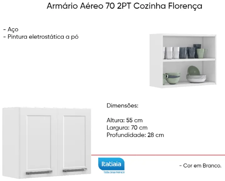 Armário Aéreo 70 2 PT aço Cozinha Florença Itatiaia