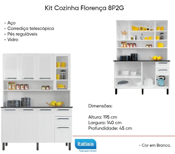 Kit Cozinha  aço Florença 8P2G Itatiaia 1,40 Imagem