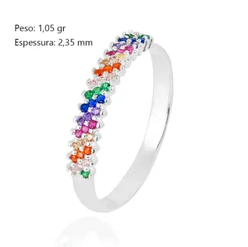 Anel Prata 3 fileiras de zircônias coloridas - Foto 2
