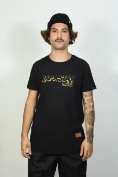 Camiseta longline music silk dourado