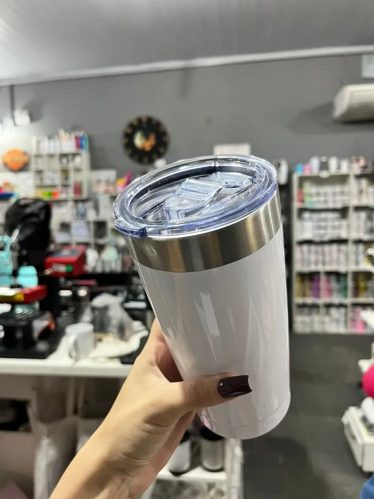 COPO TERMICO 600ML COM TAMPA ACRILICO DE VEDAÇÃO BRANCO PARA SUBLIMACAO 