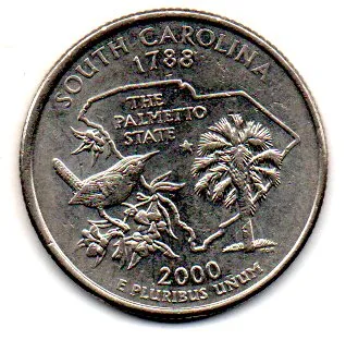 Estados Unidos - 2000P - 25 Cents - South Carolina - State Quarter Dollar - MBC Imagem