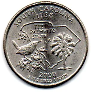 Estados Unidos - 2000P - 25 Cents - South Carolina - State Quarter Dollar - Soberba Imagem