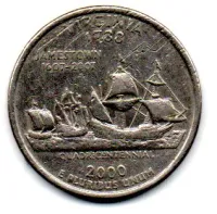 Estados Unidos - 2000D - 25 Cents - Virginia - State Quarter Dollar - C/ Danos