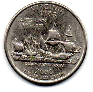 Estados Unidos - 2000D - 25 Cents - Virginia - State Quarter Dollar Imagem