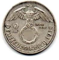 Alemanha - 1939A - 2 Reichsmark - Prata .625 - Aprox. 8g - 25mm