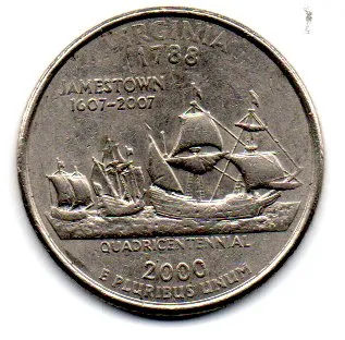 Estados Unidos - 2000P - 25 Cents - Virginia - State Quarter Dollar Imagem