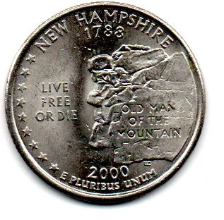 Estados Unidos - 2000P - 25 Cents - New Hampshire - State Quarter Dollar - Soberba Imagem
