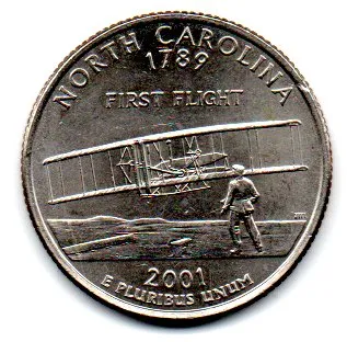 Estados Unidos - 2001D - 25 Cents - North Carolina - State Quarter Dollar - Soberba