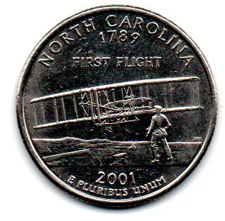 Estados Unidos - 2001D - 25 Cents - North Carolina - State Quarter Dollar - MBC Imagem