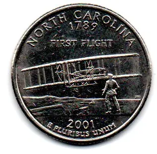 Estados Unidos - 2001D - 25 Cents - North Carolina - State Quarter Dollar - MBC