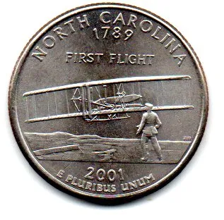 Estados Unidos - 2001P - 25 Cents - North Carolina - State Quarter Dollar - Soberba
