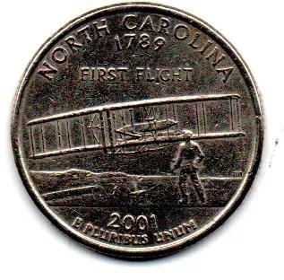 Estados Unidos - 2001P - 25 Cents - North Carolina - State Quarter Dollar - MBC
