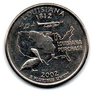Estados Unidos - 2002D - 25 Cents - Louisiana - State Quarter Dollar - MBC Imagem