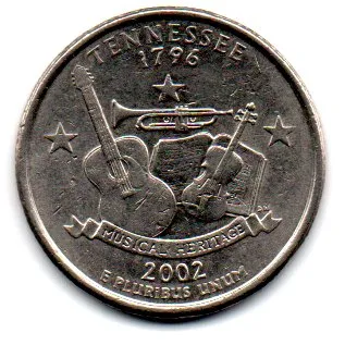 Estados Unidos - 2002P - 25 Cents - Tennessee - State Quarter Dollar - MBC Imagem