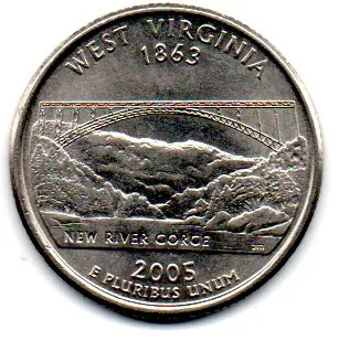 Estados Unidos - 2005D - 25 Cents - West Virginia - State Quarter Dollar - Soberba Imagem