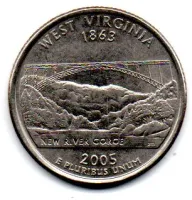 Estados Unidos - 2005D - 25 Cents - West Virginia - State Quarter Dollar - MBC