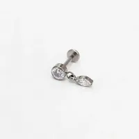  Labret em Titânio 1.2mm com Pedra Flat e Pingente NAVETTE SLIM TIT17