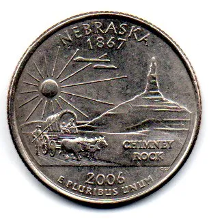 Estados Unidos - 2006P - 25 Cents - Nebraska - State Quarter Dollar - MBC Imagem