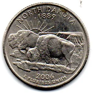 Estados Unidos - 2006P - 25 Cents - North Dakota - State Quarter Dollar - MBC Imagem