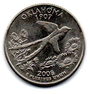 Estados Unidos - 2008D - 25 Cents - Oklahoma - State Quarter Dollar - MBC