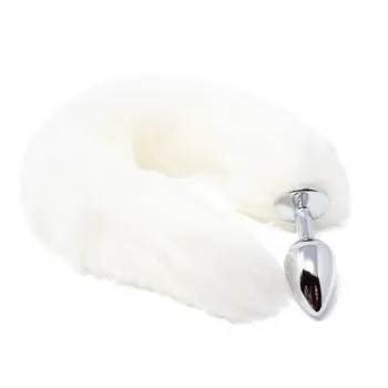 Plug Anal Metal 6 x 2,5cm Rabo Longo Branco 40cm - FT021