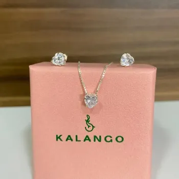 Conjunto de prata ponto de luz  - coração - CJ336BR