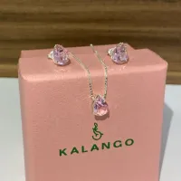 Conjunto de prata ponto de luz gota - Rosa - CJ337RS