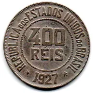 1927 - 400 Réis - Moeda Brasil - C/ Danos