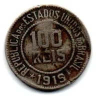 1919 - 100 Réis - Moeda Brasil - C/ Mossa e danos