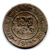 1919 - 100 Réis - Moeda Brasil - C/ Mossa e danos