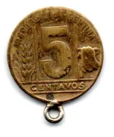 Argentina - 1948 - 5 Centavos - Obs.: Moeda transformada em medalha