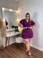 Conjunto Cropped Saia Shorts Canelado Maria Francia Vinho - Foto 3