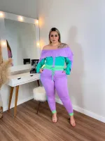 Conjunto Viscolinho Maria Francia Lilás/Verde - Foto 3