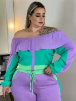 Conjunto Viscolinho Maria Francia Lilás/Verde - Foto 4