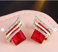 1 par Brincos de orelha geométricos glamouroso liga de zinco decoração de strass para mulheres para decoraç - Foto 2