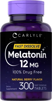 Melatonina Carlyle  Fast Dissolve Natural Berry Flavor 12mg C/300 Tablts Importado + Frete Grátis