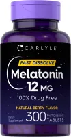 Melatonina Carlyle  Fast Dissolve Natural Berry Flavor 12mg C/300 Tablts Importado + Frete Grátis
