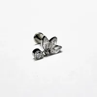 Labret em Titânio 1.2mm com 3 GEMA de Pedra e Pingente Flat com Pedra 2.5mm TIT01 - Foto 4