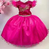 Vestido Pink Glitter Luxo Manga Flu Flu